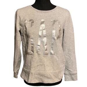 GAP Metallic Spell-Out Semi Cropped Gray Sweatshirt Women's S Small